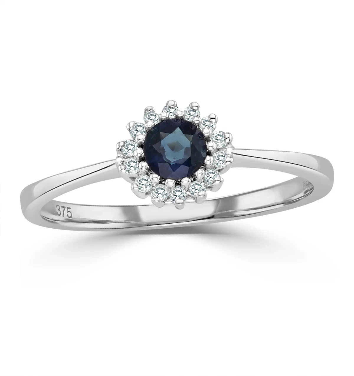Sapphire 3 x 3mm And Diamond 18K White Gold Ring - Image 2