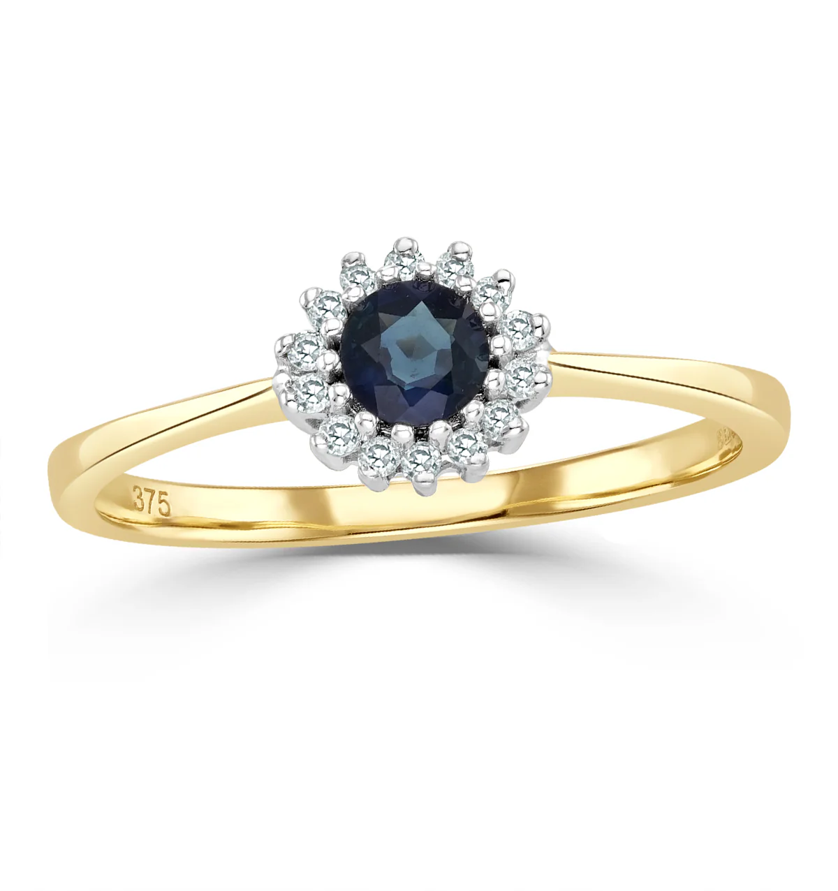 Sapphire 3 x 3mm And Diamond 9K Gold Ring - Image 2