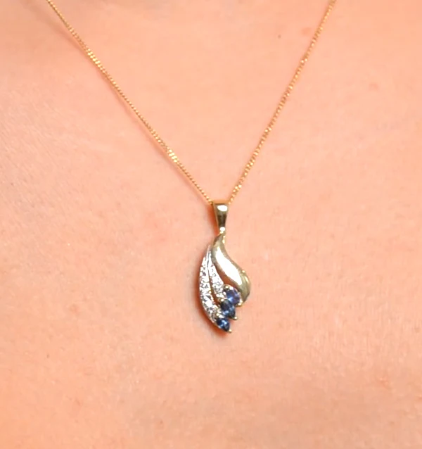 Sapphire 4 x 2mm And Diamond 9K Yellow Gold Pendant Necklace - Image 4