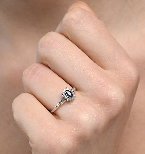 Sapphire 5 x 3mm And Diamond 9K White Gold Ring - Image 4