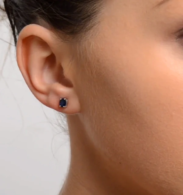 Sapphire 5mm x 4mm 0.80ct 9K White Gold Earrings - Image 4