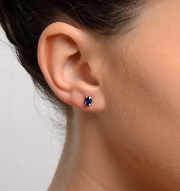 Sapphire 5mm x 4mm 18K White Gold Earrings - Image 2