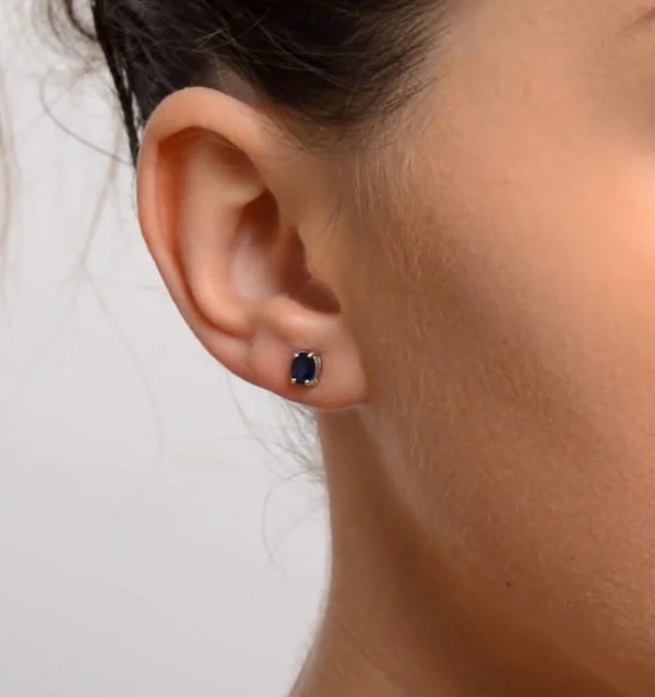 Sapphire 5mm x 4mm 18K White Gold Earrings - Image 4