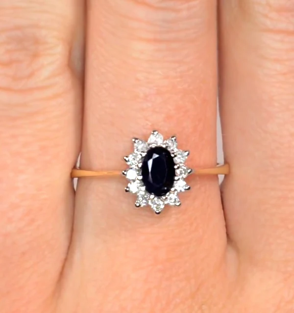 Sapphire 6 x 4mm And Diamond 9K Gold Ring. - Image 3