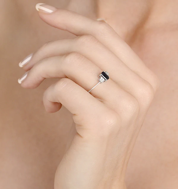 Sapphire 6 x 4mm And Diamond 9K White Gold Ring - Image 4