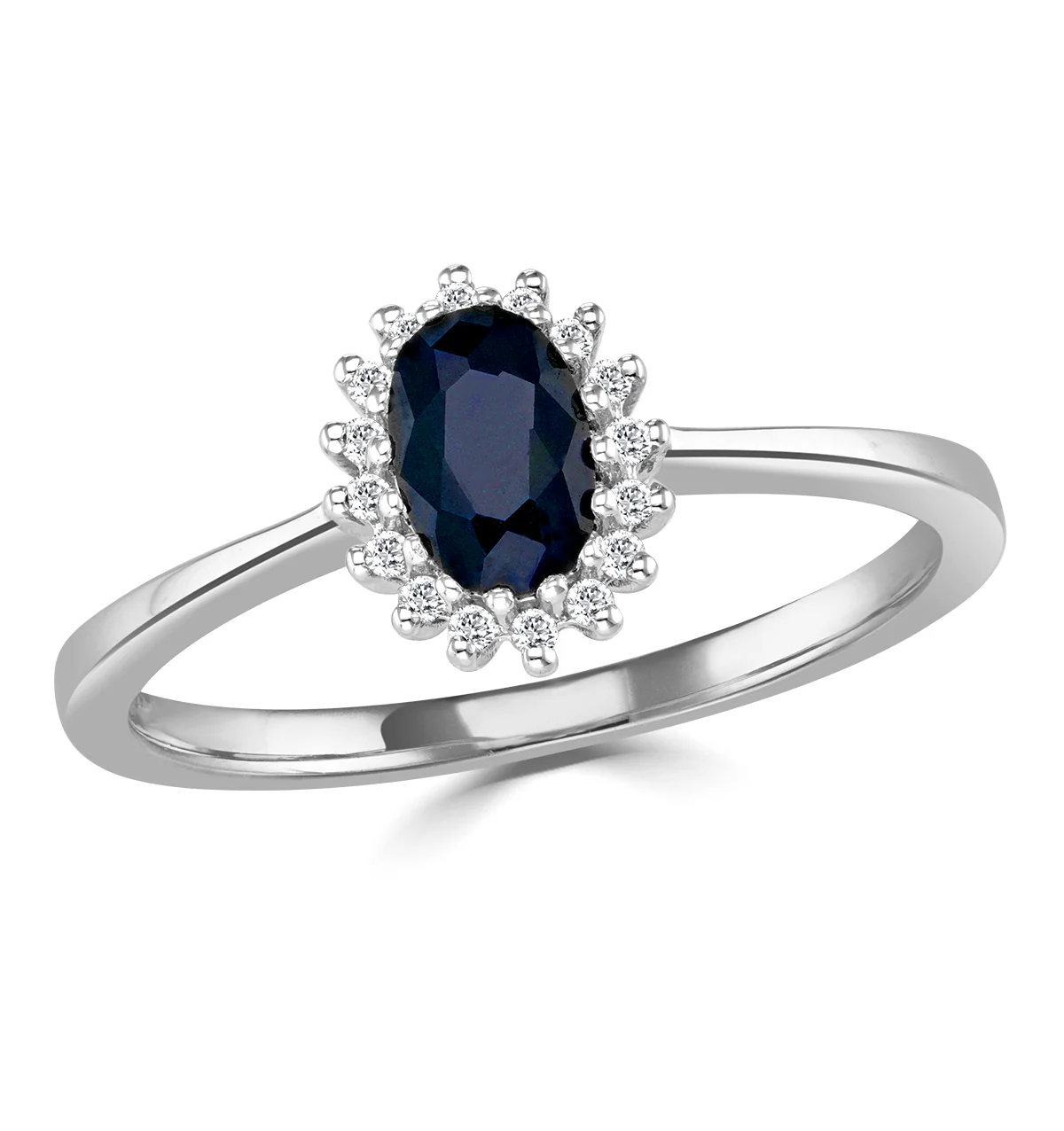 Sapphire 6 x 4mm And Diamond 9K White Gold Ring A4433 - Image 2