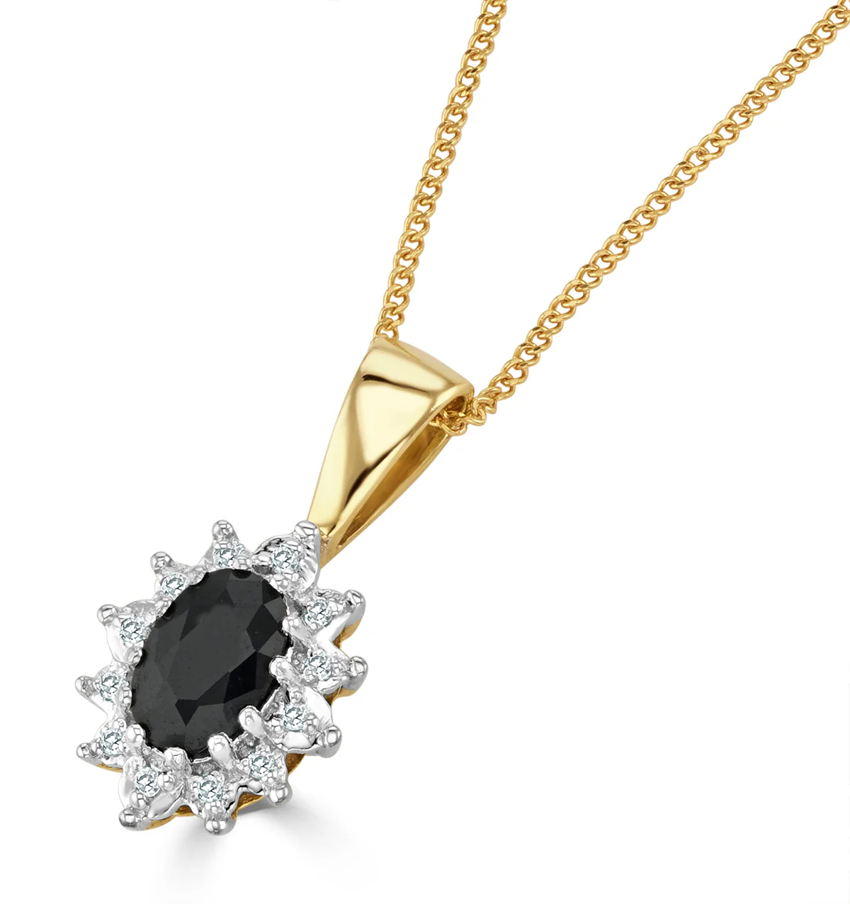 Sapphire 6 x 4mm And Diamond 9K Yellow Gold Pendant Necklace - Image 2