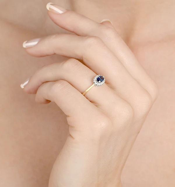 Sapphire 6 x 4mm And Diamond Ring 9K Yellow Gold - Image 2