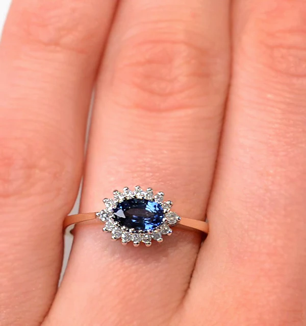 Sapphire 6 x 4mm And Diamond Ring 9K Yellow Gold - Image 3