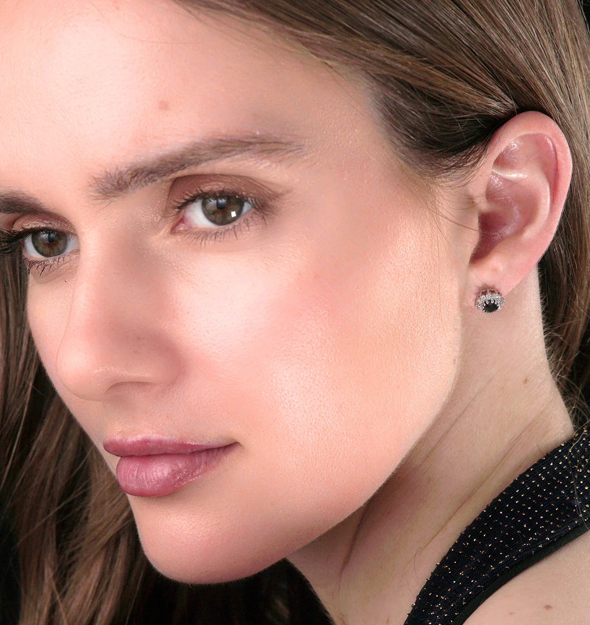 Sapphire 6mm x 4mm And Diamond 9K White Gold Cluster Earrings B3737 - Image 2