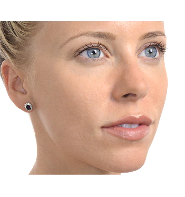 Sapphire 6mm x 4mm And Diamond 9K White Gold Earrings - Image 2