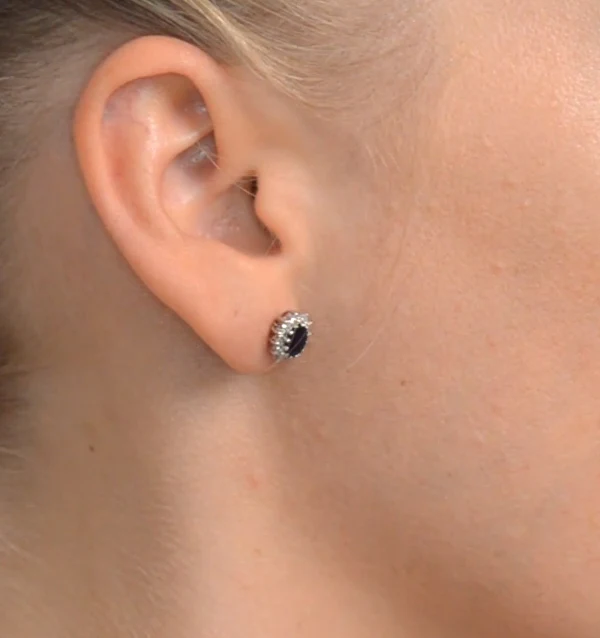 Sapphire 6mm x 4mm And Diamond 9K White Gold Earrings - Image 3