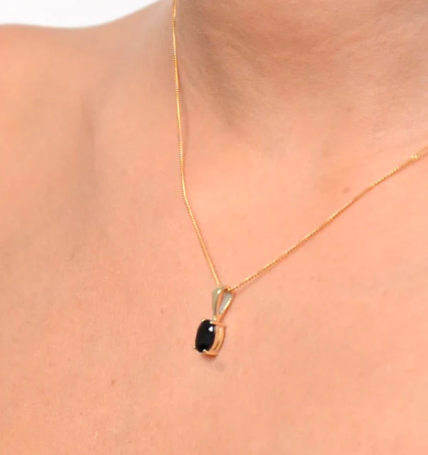 Sapphire 7 x 5 mm 9K Yellow Gold Pendant Necklace - Image 4