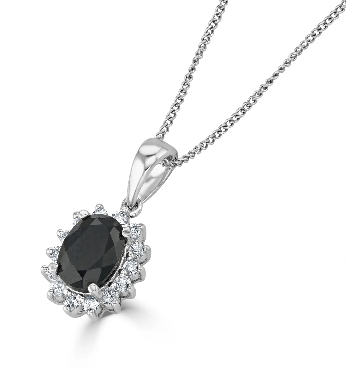 Sapphire 7 x 5mm And Diamond 18K White Gold Pendant Necklace FER27-UY - Image 2