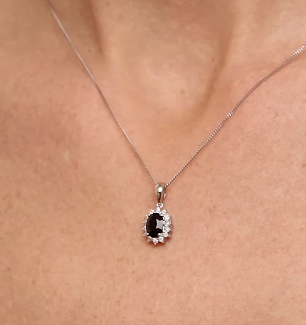 Sapphire 7 x 5mm And Diamond 18K White Gold Pendant Necklace FER27-UY - Image 3
