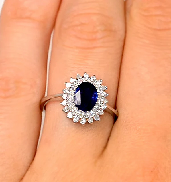 Sapphire 7 x 5mm And Diamond 18K White Gold Ring FET35-UY - Image 4