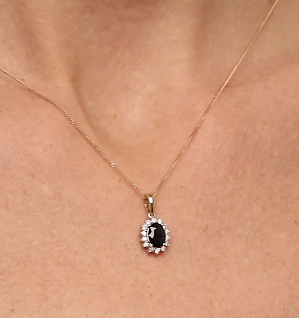 Sapphire 7 x 5mm And Diamond 18K Yellow Gold Pendant Necklace - Image 4