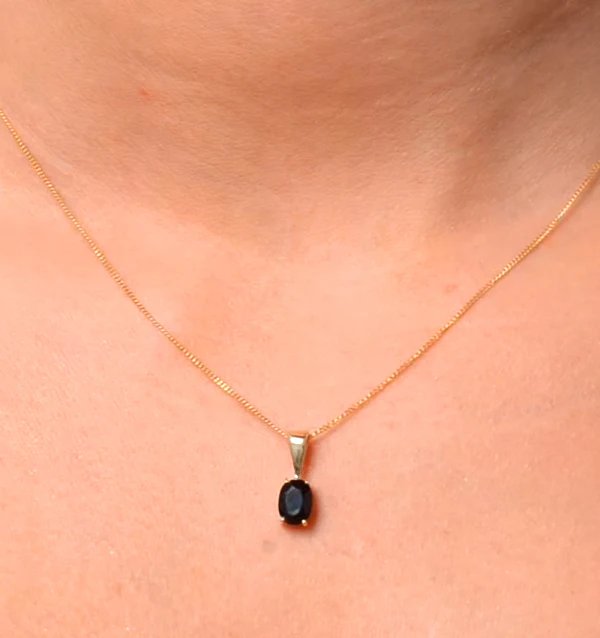 Sapphire 7 x 5mm 18K Yellow Gold Pendant Necklace FER24-U - Image 3