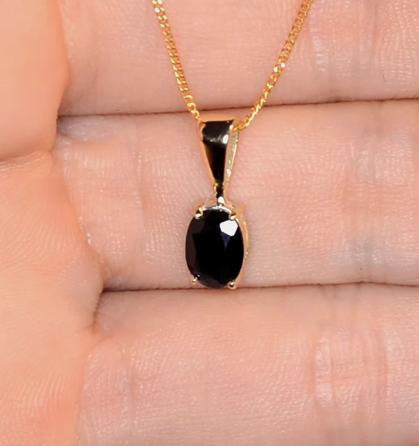 Sapphire 7 x 5mm 18K Yellow Gold Pendant Necklace FER24-U - Image 4