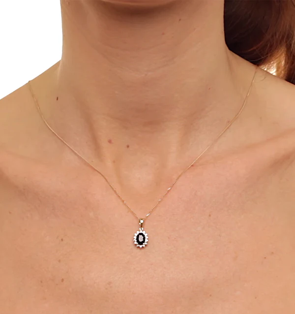 Sapphire 7 x 5mm And Diamond 9K Gold Pendant Necklace - Image 4