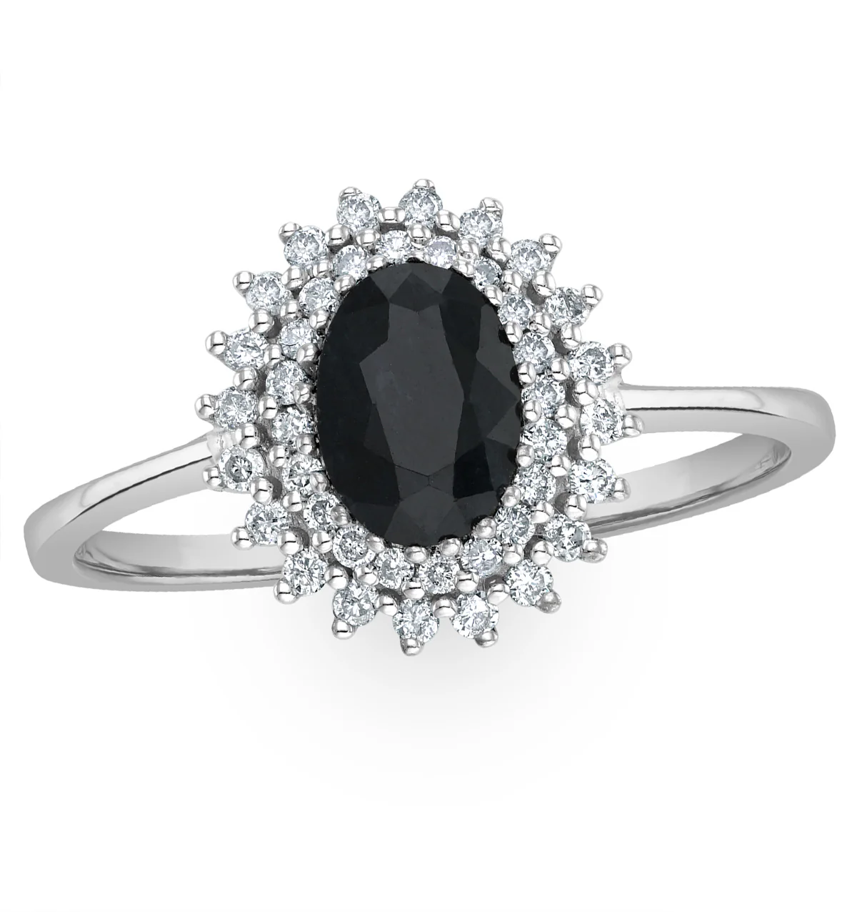Sapphire 7 x 5mm And Diamond 9K White Gold Ring - Image 2