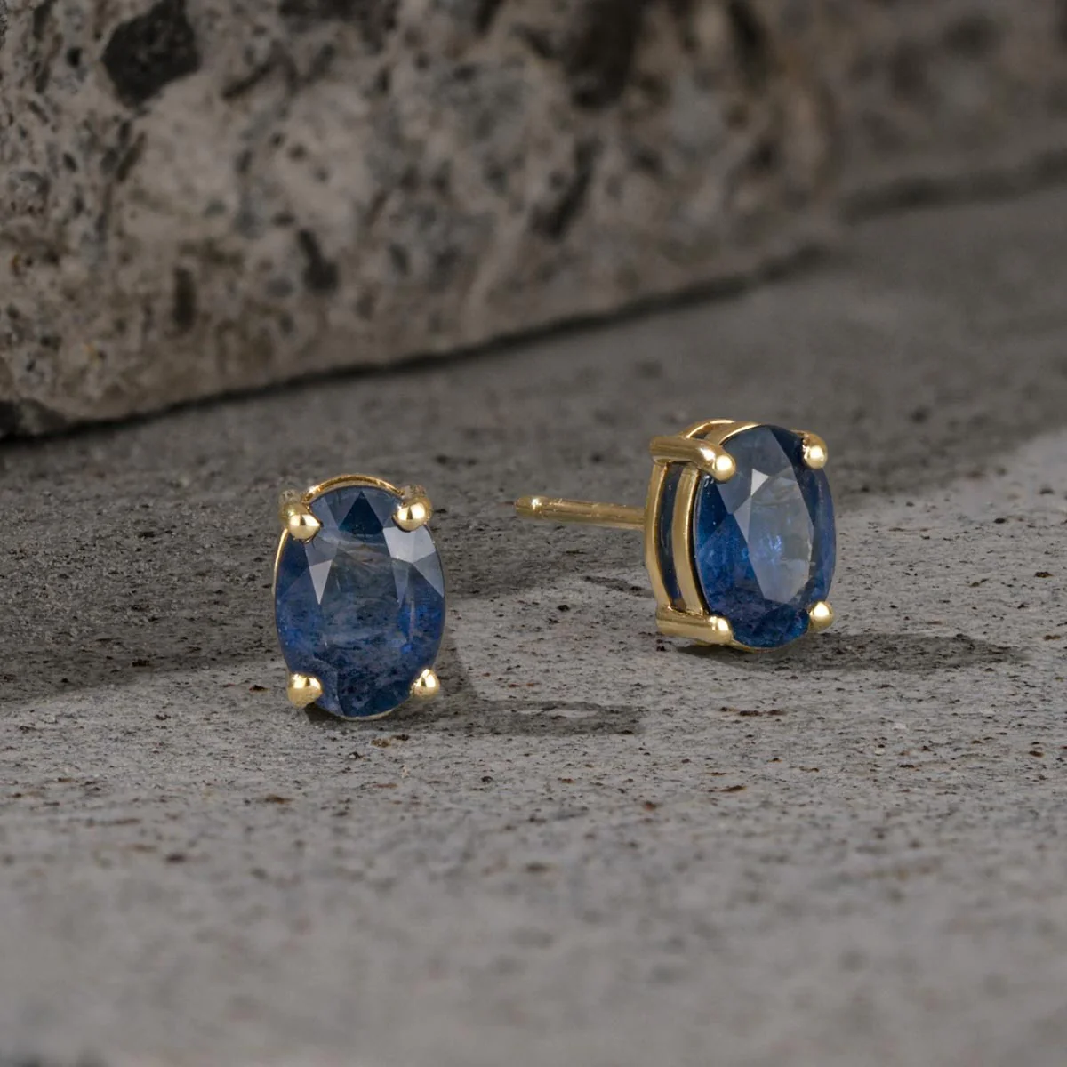 Sapphire 7mm x 5mm 9K Yellow Gold Earrings - Image 4