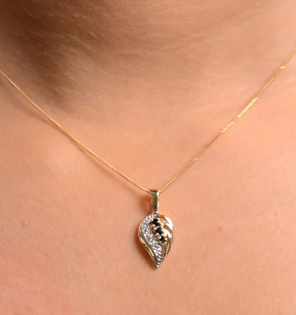 Sapphire 9 x 14 mm And Diamond 9K Yellow Gold Pendant Necklace - Image 4