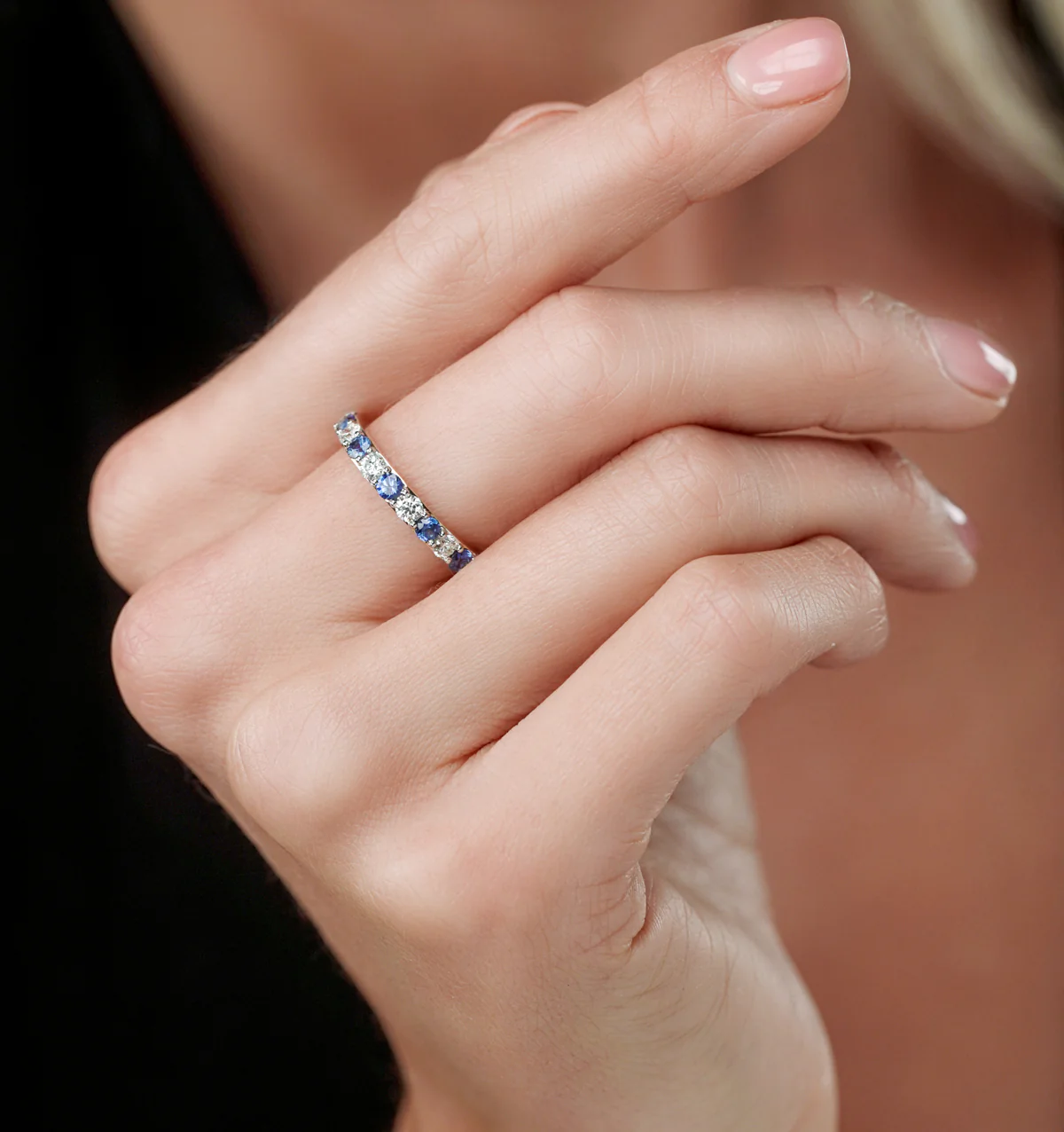 Sapphire and 0.50ct Diamond Asteria Eternity Ring in 18K Gold - Image 2
