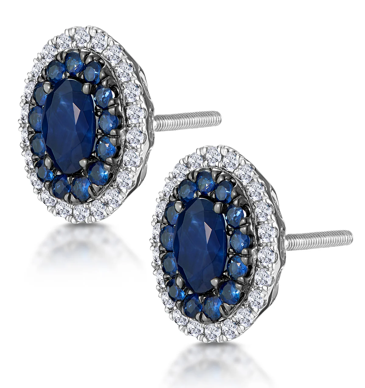Sapphire and Diamond Halo Earrings 18K White Gold - Asteria Collection - Image 3