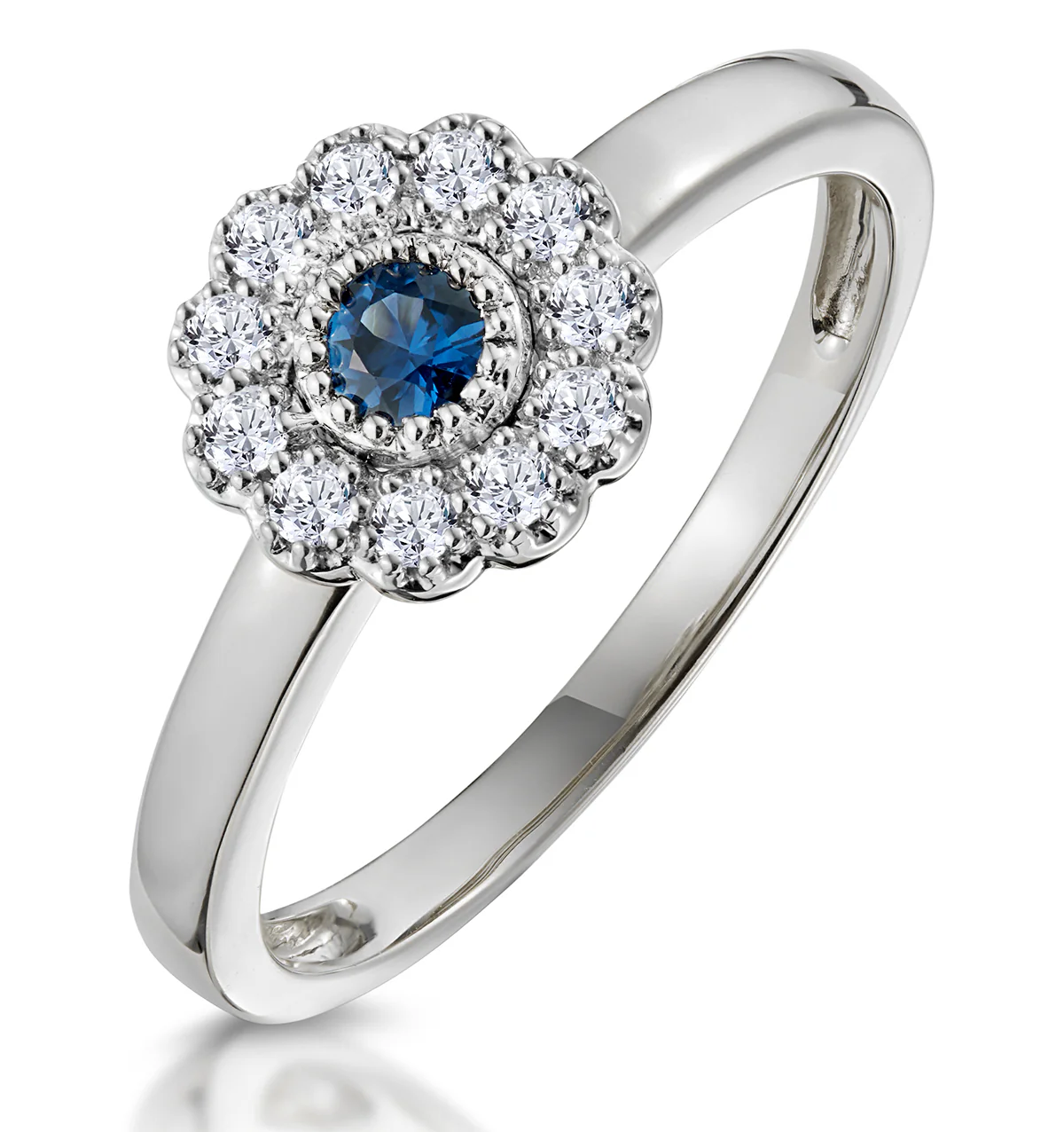 Sapphire and Diamond Halo Ring in 18K White Gold - Asteria Collection