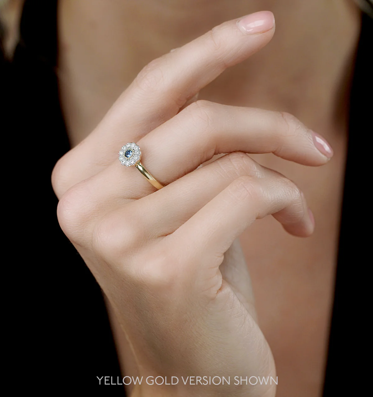 Sapphire and Diamond Halo Ring in 18K White Gold - Asteria Collection - Image 2