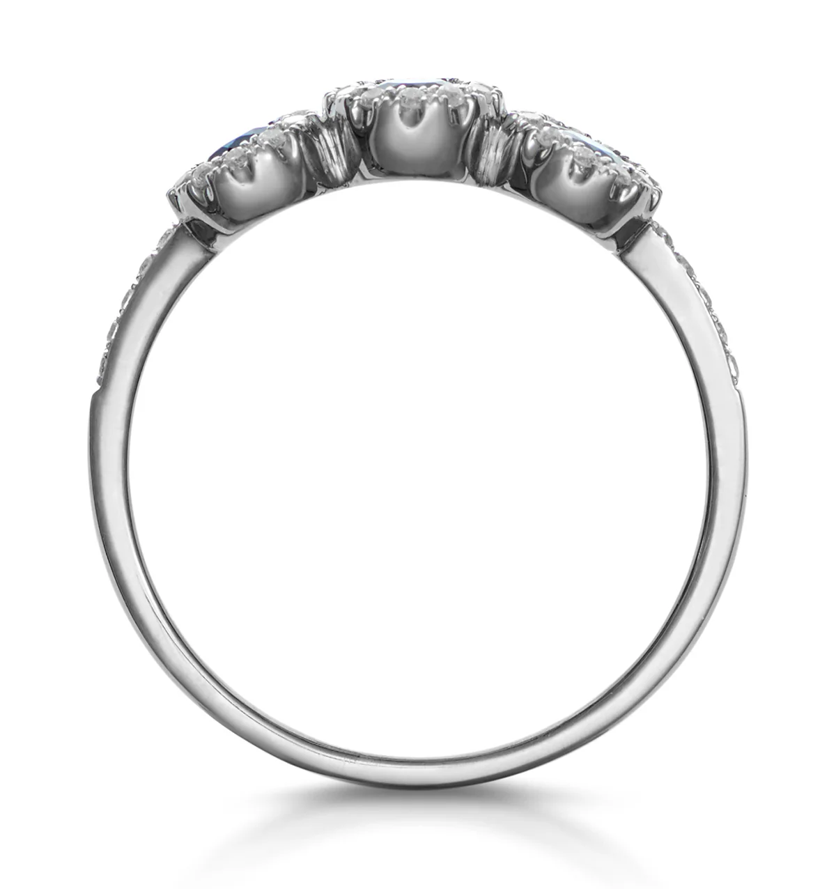 Sapphire and Diamond Halo Trilogy Asteria Ring in 18K White Gold - Image 3