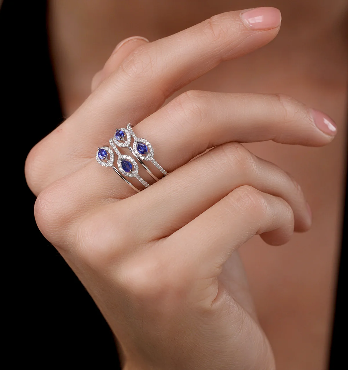 Sapphire and Diamond Statement Ring in 18KW Gold - Asteria Collection - Image 2