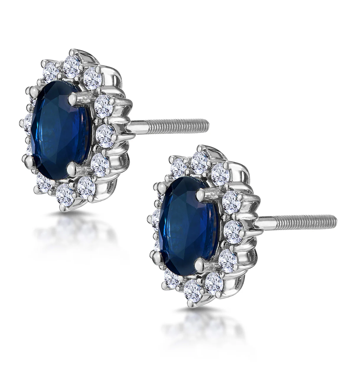 Sapphire and Lab Diamond Cluster Earrings 7 x 5mm in 18K White Gold - Image 3
