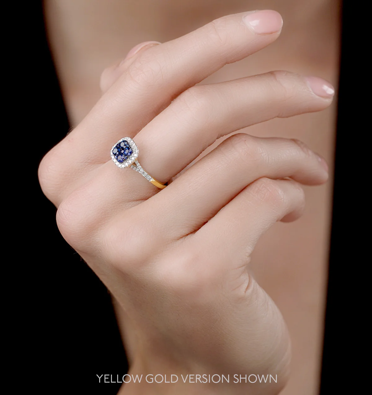 Sapphire and Lab Diamond Halo Square Ring 9KW Gold Asteria Collection - Image 2