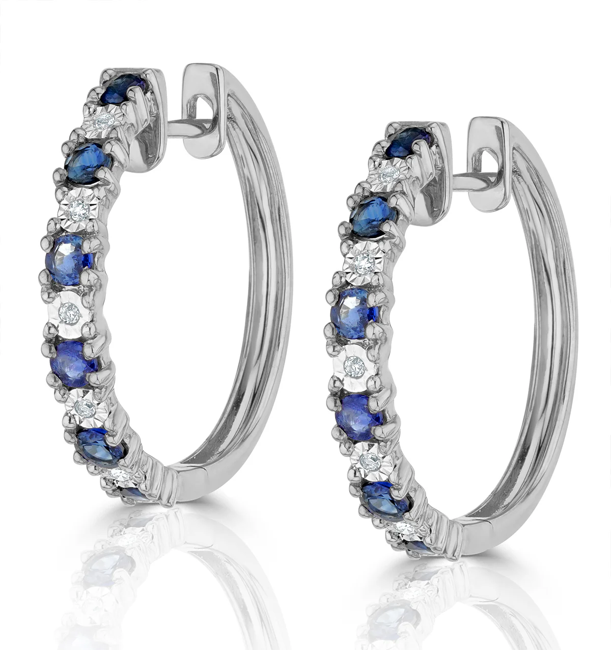 Sapphire and Lab Diamond Hoops Earrings Stellato Collection 925 Silver - Image 3
