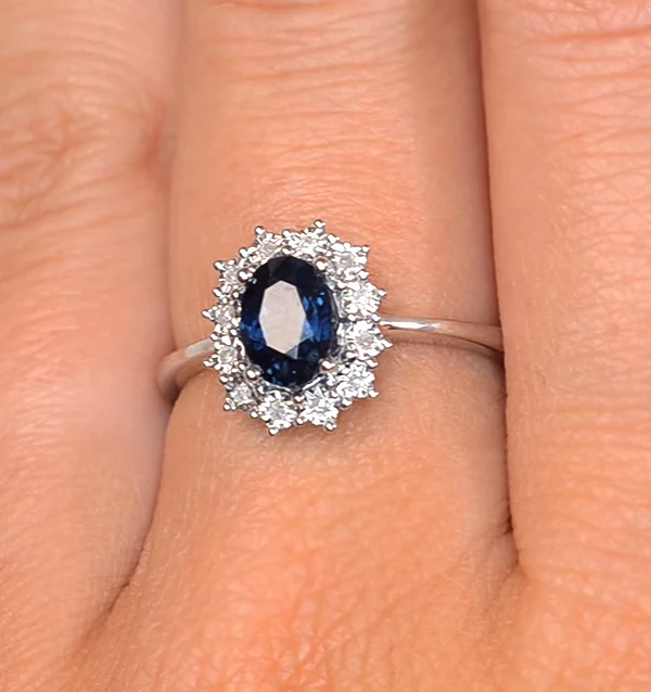 Sapphire Ring With Lab Diamond Halo 7 x 5mm Set in 925 Silver - Image 4