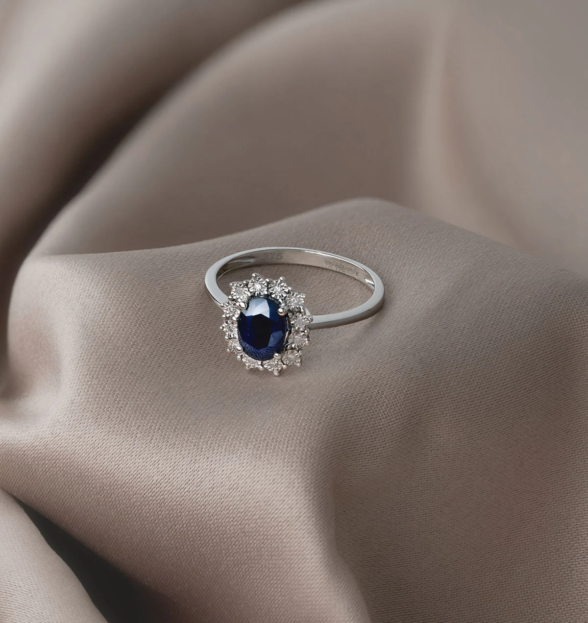Sapphire Ring With Lab Diamond Halo 7 x 5mm Set in 925 Silver - Image 5