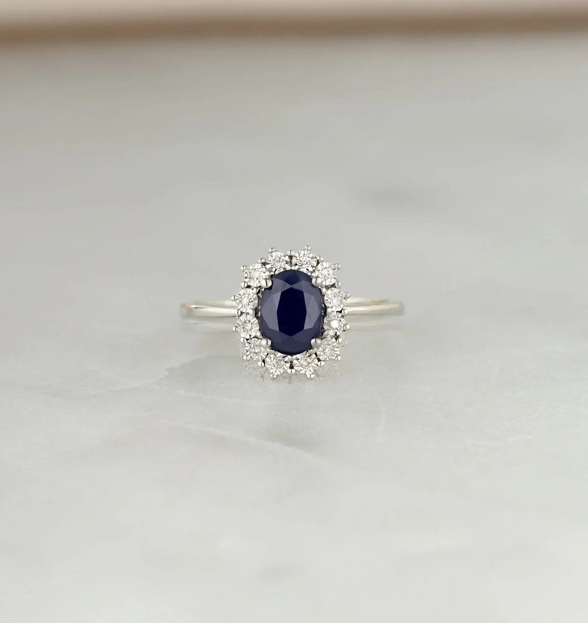 Sapphire Ring With Lab Diamond Halo 7 x 5mm Set in 925 Silver - Image 6