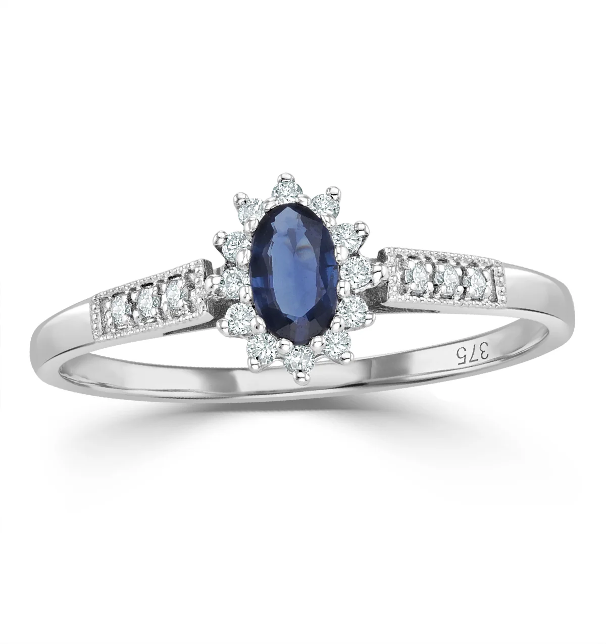 Sapphire Ring with Lab Diamonds in 925 Silver - 5 x 3mm Centre - Image 3