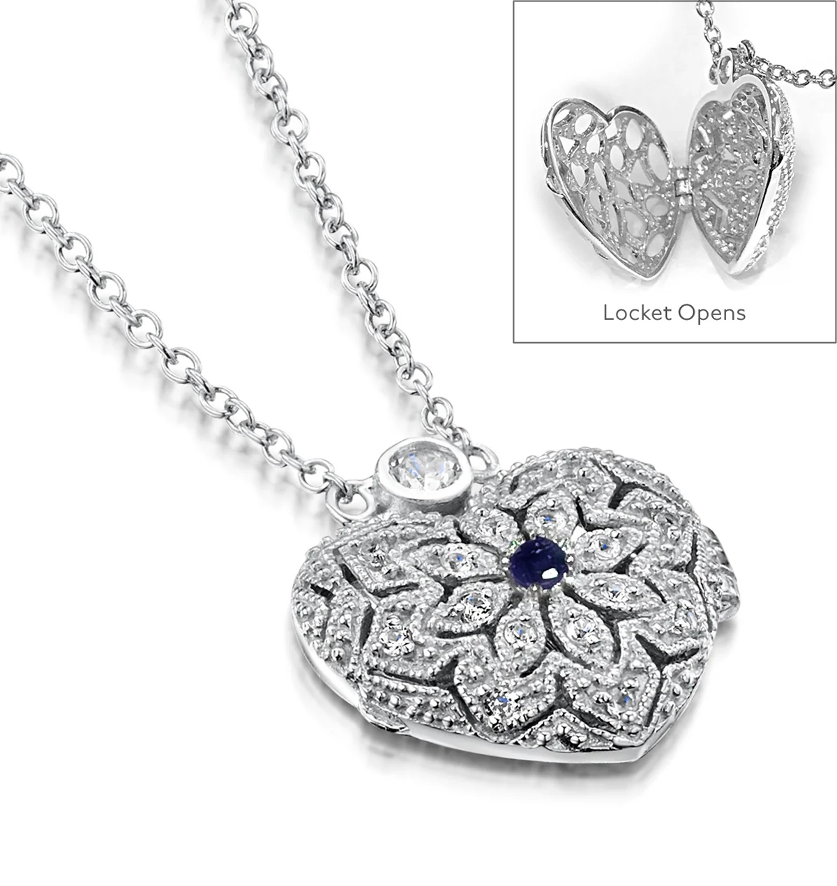 Sapphire September Birthstone Vintage Locket Necklace Topaz in Silver - Image 4