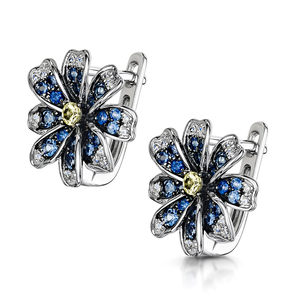 Sapphire Yellow Sapphire and Diamond Stellato Earrings 9K White Gold - Image 3