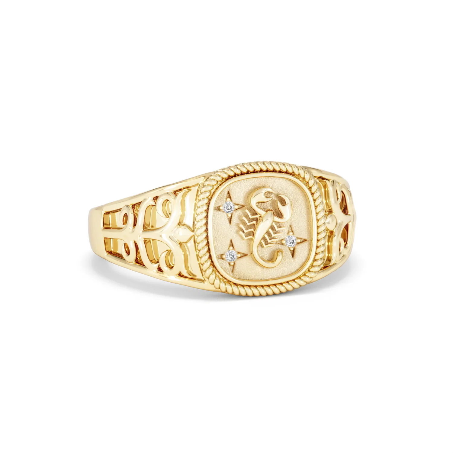 Scorpio Zodiac 0.01ct Lab Diamond Signet Ring in 18K Gold Vermeil - Image 11