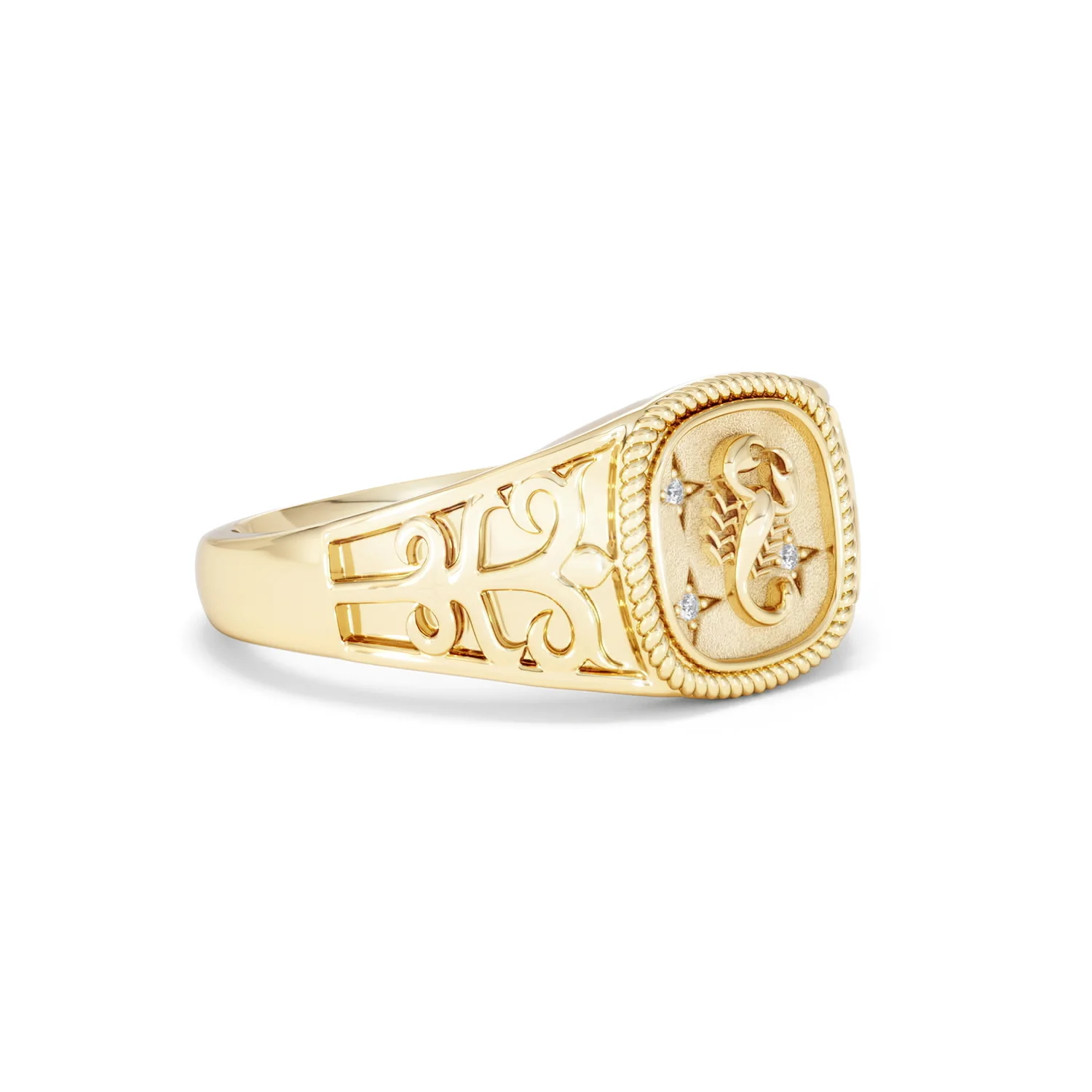 Scorpio Zodiac 0.01ct Lab Diamond Signet Ring in 18K Gold Vermeil - Image 17