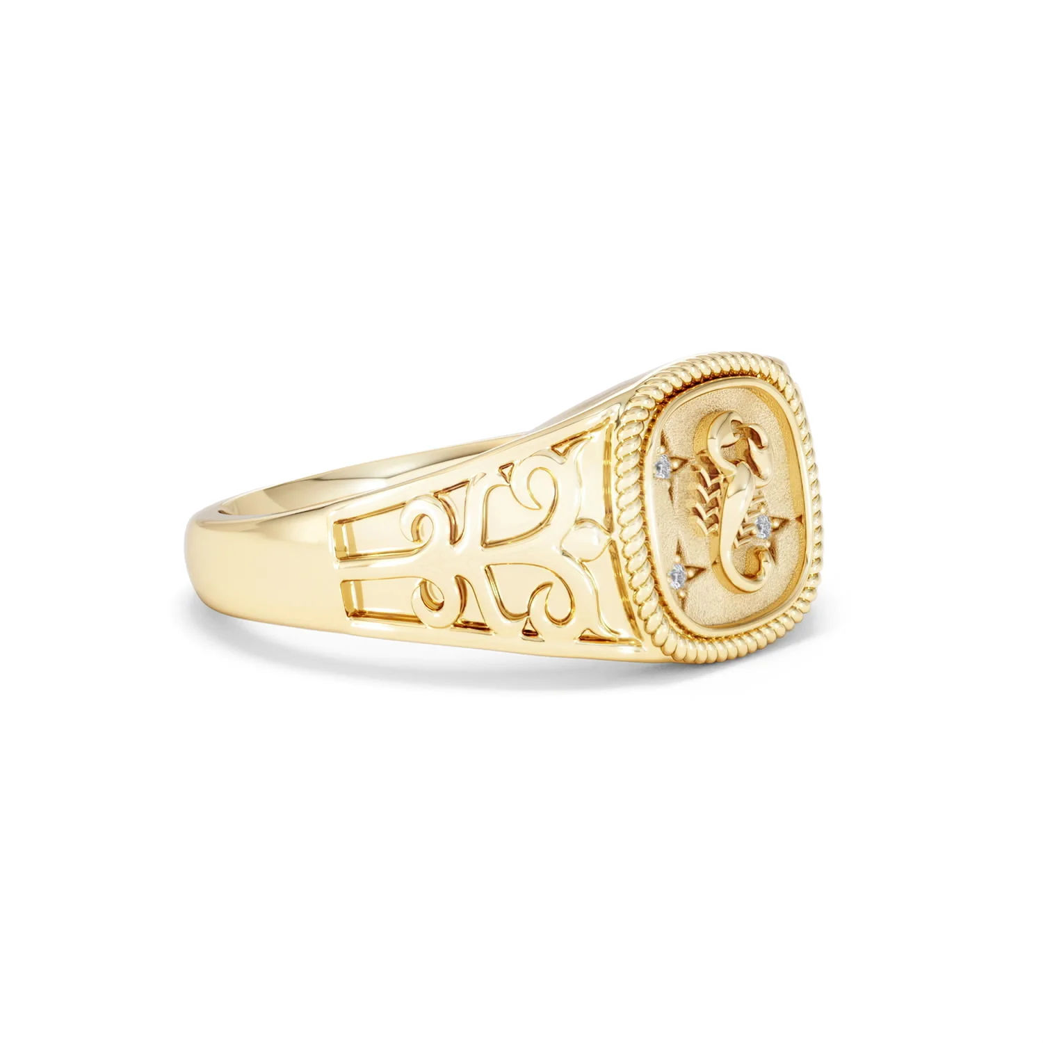 Scorpio Zodiac 0.01ct Lab Diamond Signet Ring in 18K Gold Vermeil - Image 18
