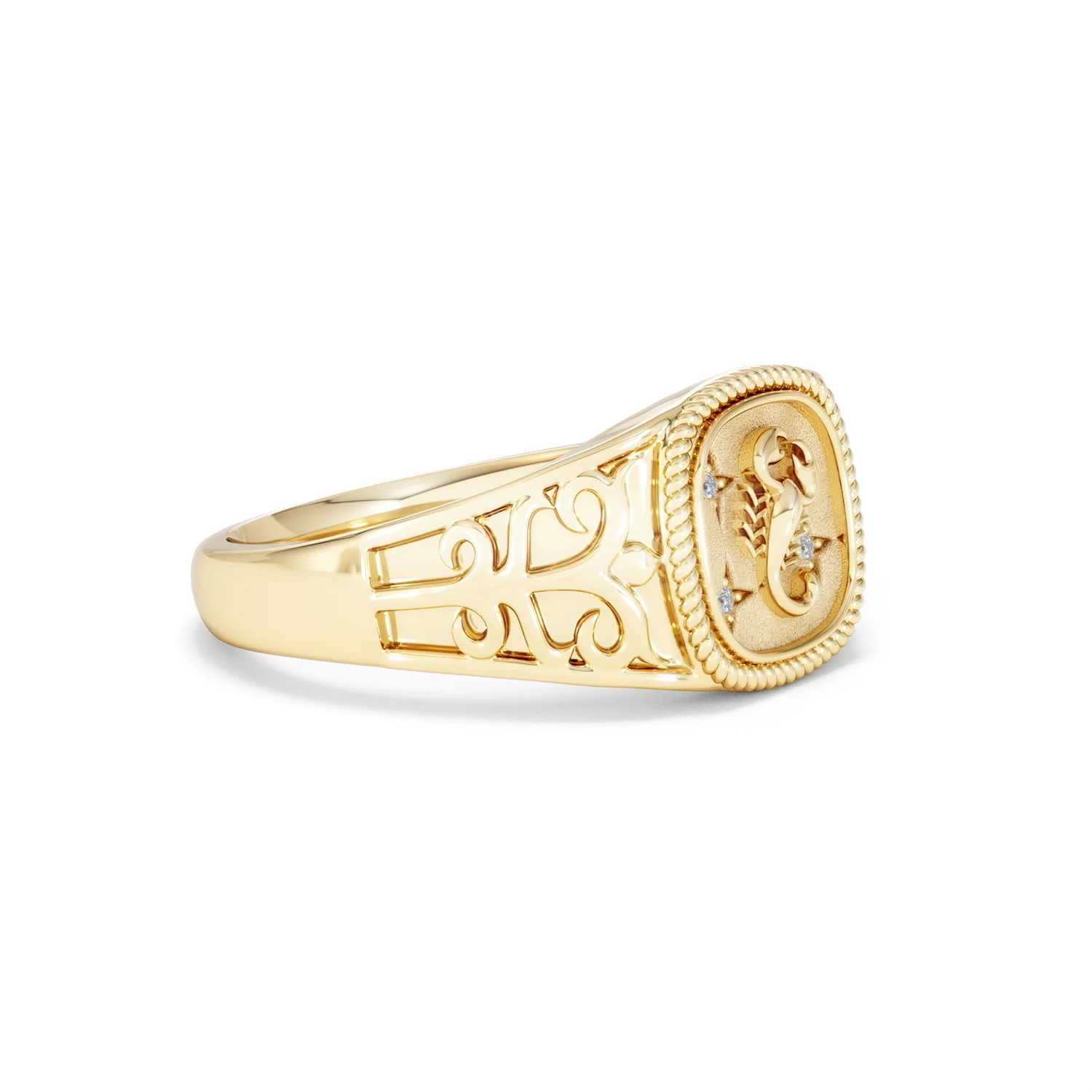 Scorpio Zodiac 0.01ct Lab Diamond Signet Ring in 18K Gold Vermeil - Image 19