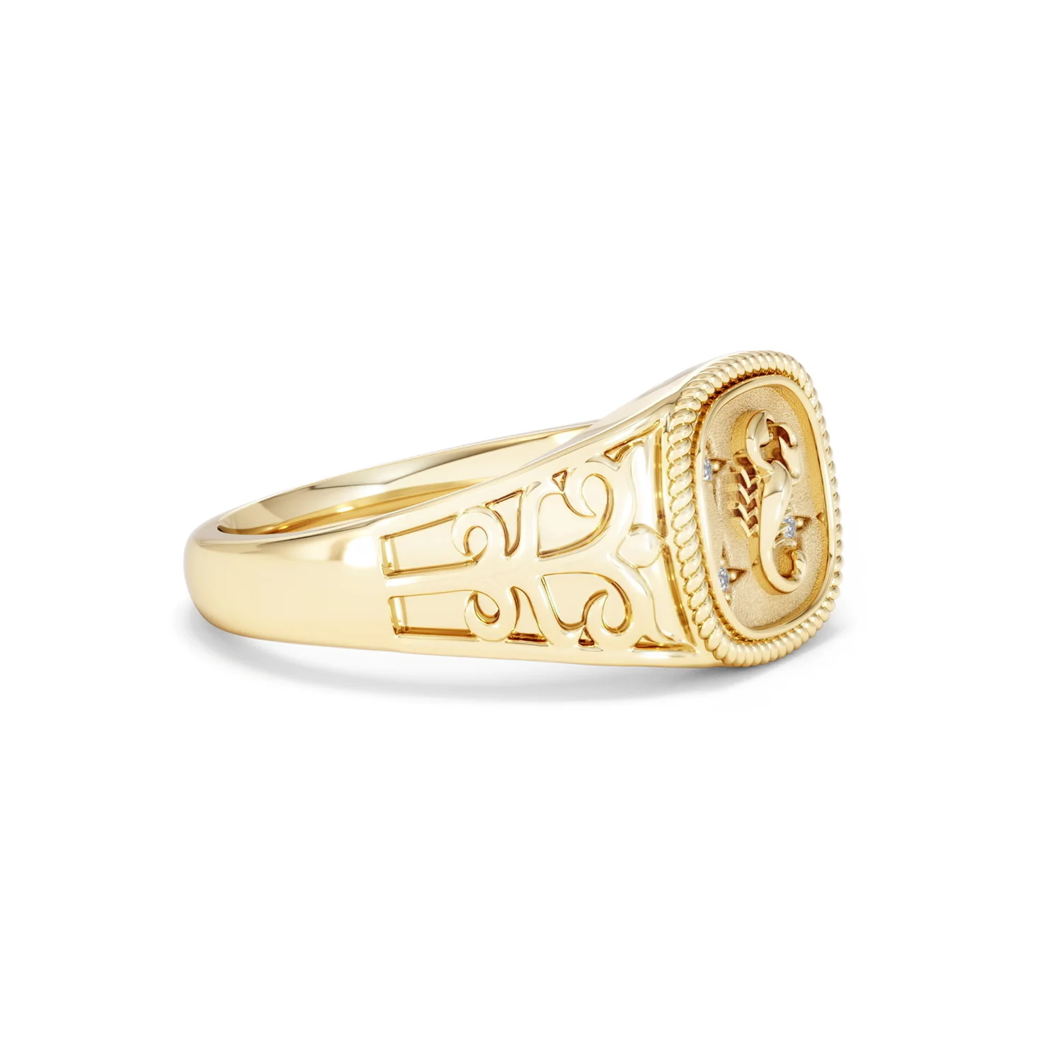 Scorpio Zodiac 0.01ct Lab Diamond Signet Ring in 18K Gold Vermeil - Image 20