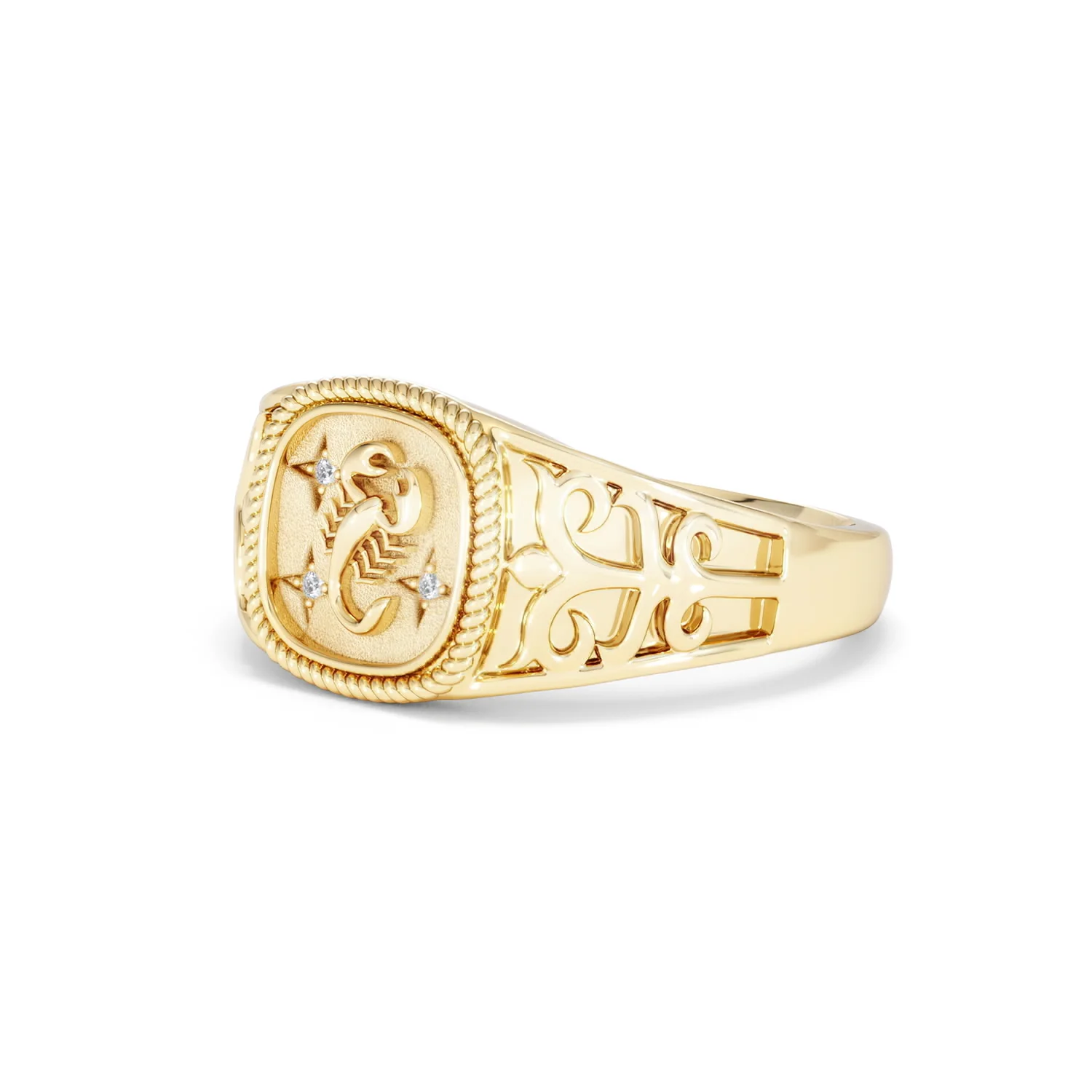 Scorpio Zodiac 0.01ct Lab Diamond Signet Ring in 18K Gold Vermeil - Image 78