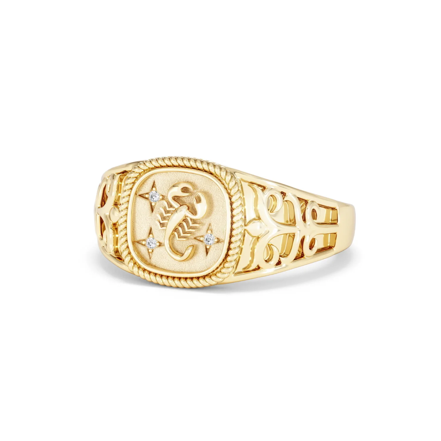 Scorpio Zodiac 0.01ct Lab Diamond Signet Ring in 18K Gold Vermeil - Image 82