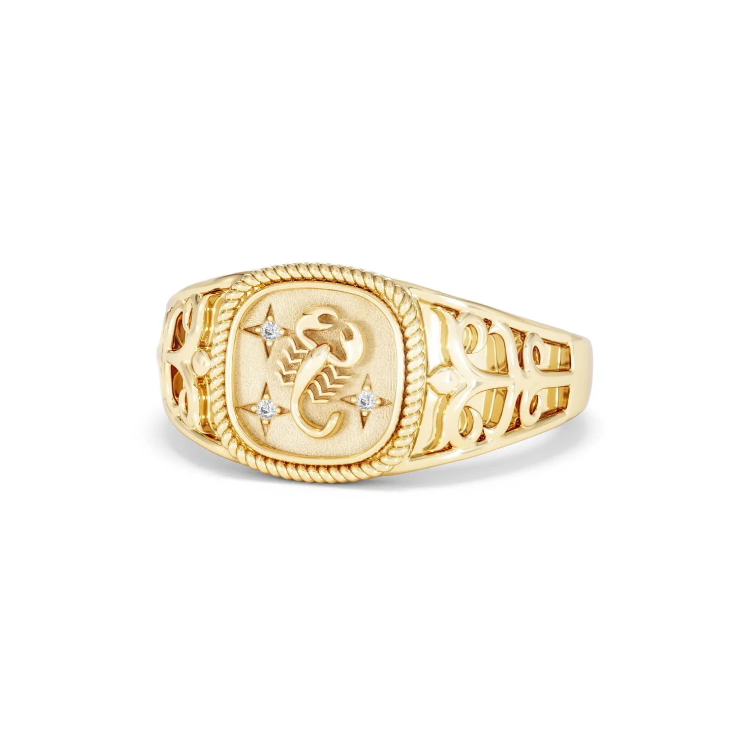 Scorpio Zodiac 0.01ct Lab Diamond Signet Ring in 18K Gold Vermeil - Image 83